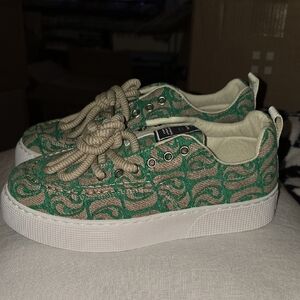 Green Canvas Sneakers with White Soles